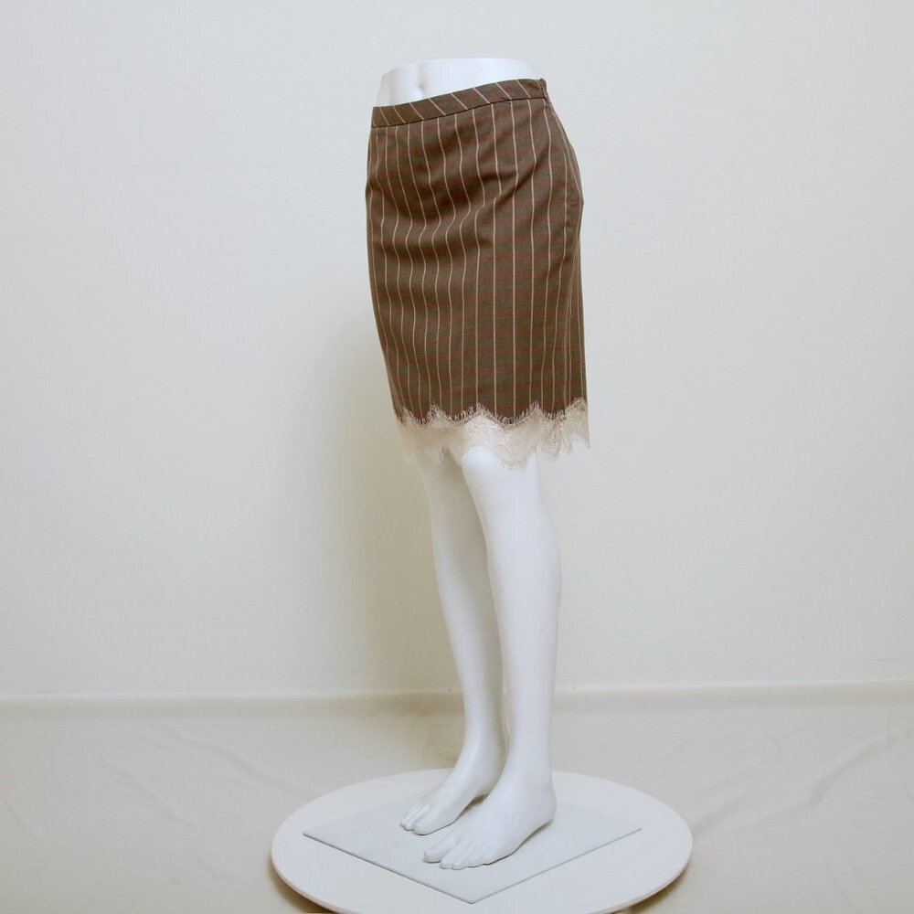 NWT Chelsea28 Taupe Plaid w/ Lace Mini Skirt Brown Tan Women S